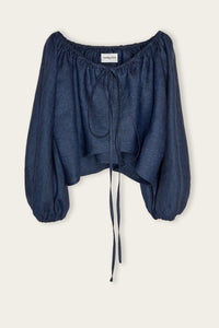 Marmelstein_dark_blue_linen_Daisy_boatneck_blouse_with_puffed_sleeves.png